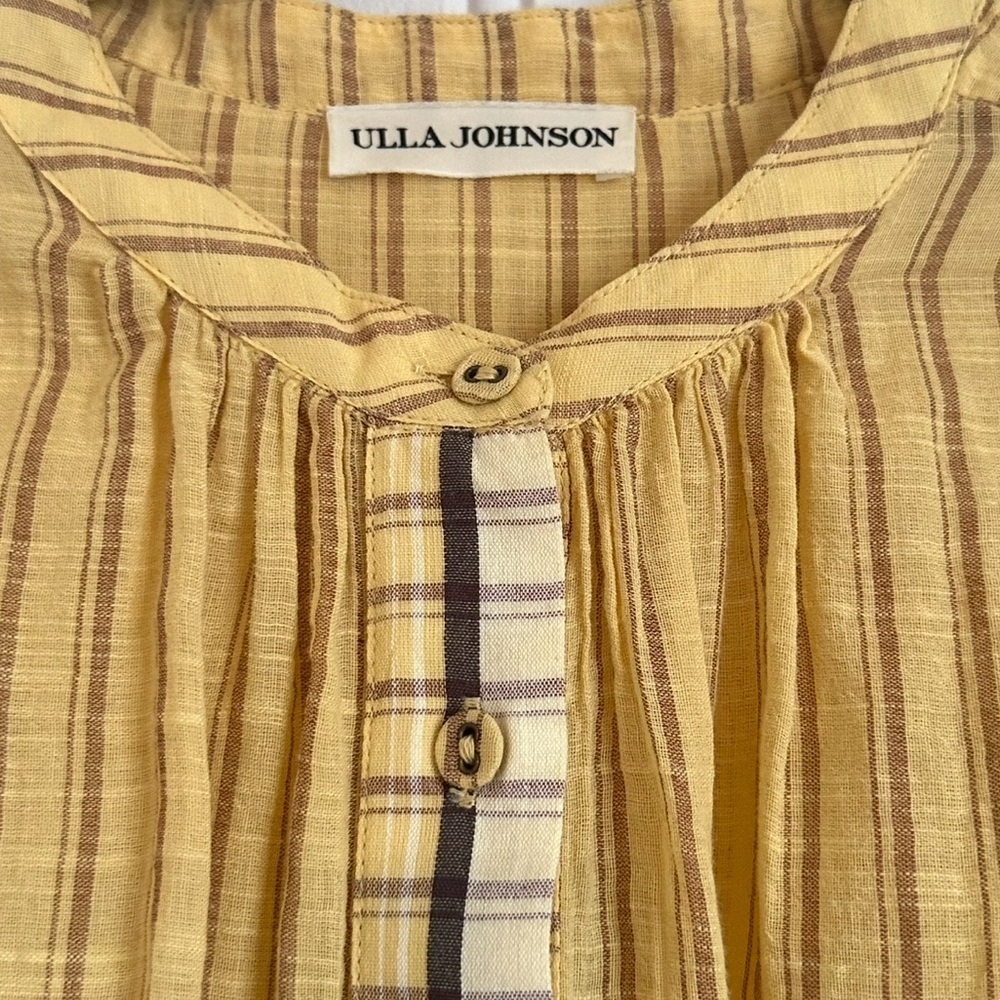 ULLA JOHNSON RABEA WHEAT STRIPED BELTED RELXED DRESS SIZE 2 - Picture 10 of 16